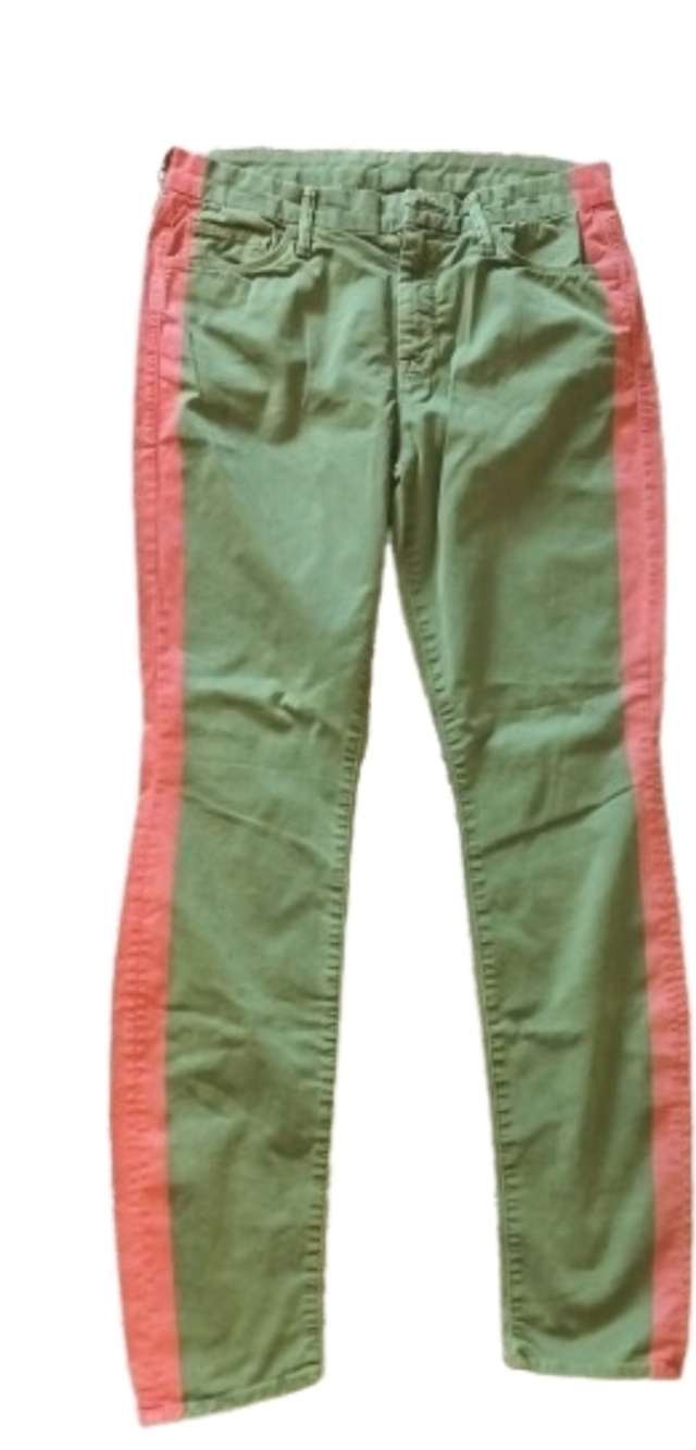 MOTHER The Looker Olive Skinny Jeans with Redl Side Stripes Missing Button